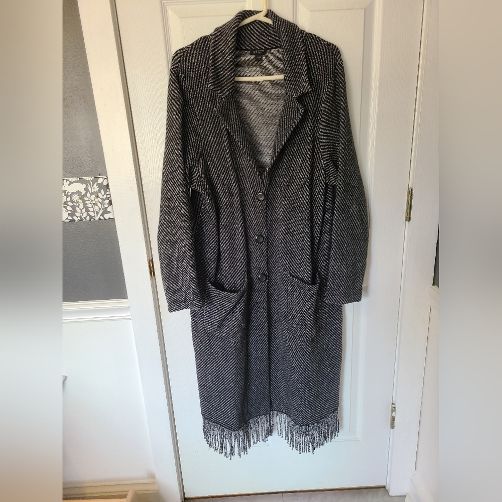 J. Jill Black and White Textured Trench Coat
